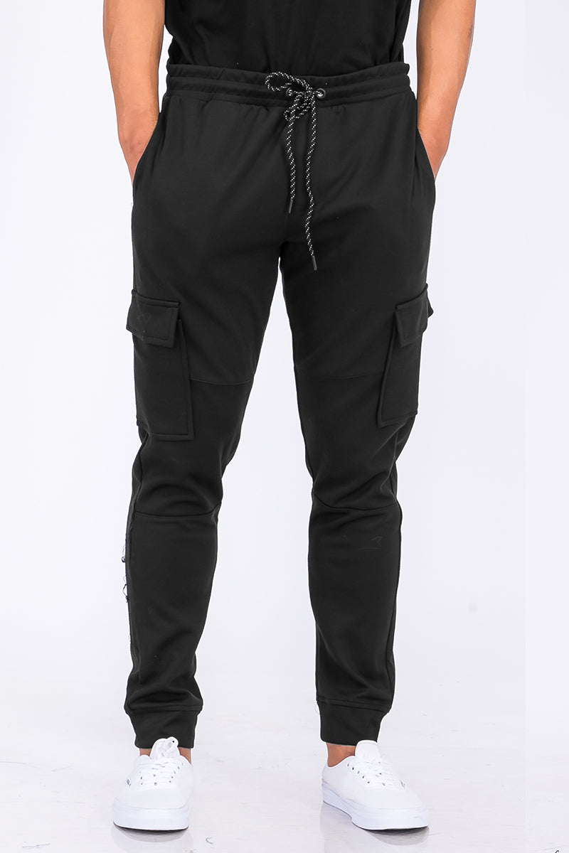 Lime Milo cotton blend cargo joggers pants with multiple pockets and relaxed fit, shown in a neutral color.