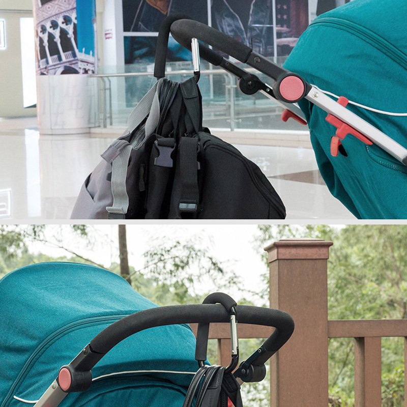 Fuchsia Molly Mommy Hook for organization, showing a sturdy, colorful hook attached to a stroller or bag for easy carrying.