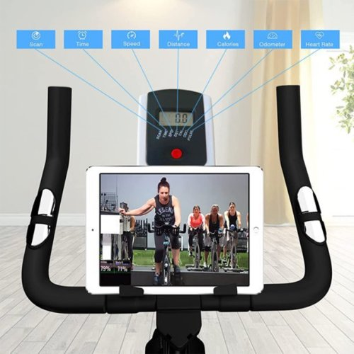 Indoor stationary exercise cycling bike by Lilac Milo for home workouts, featuring a compact design and adjustable seat for comfort