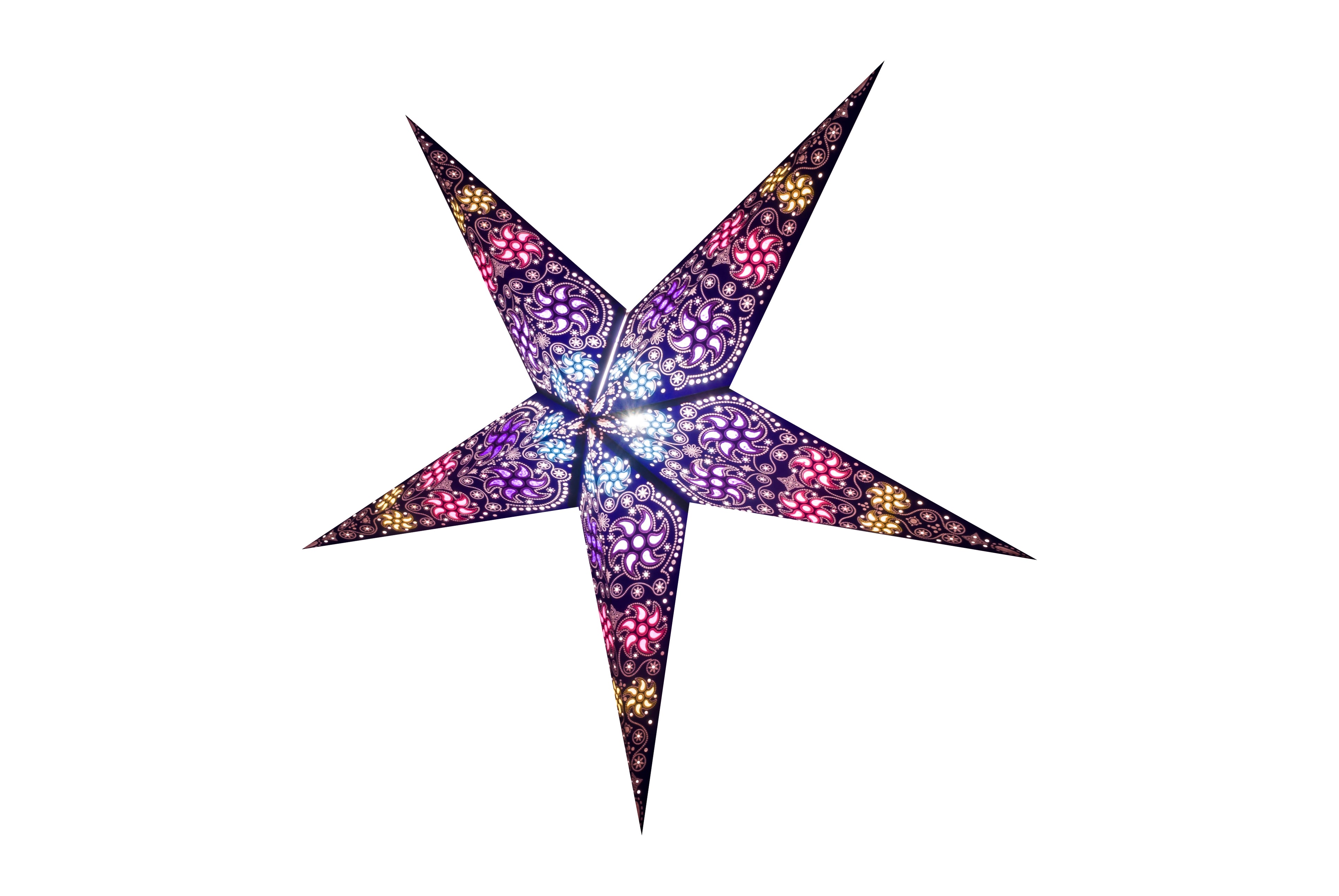 Handmade Sky Blue Simba Firework Violet XL paper star lantern with five points, ideal for decorative lighting displays.