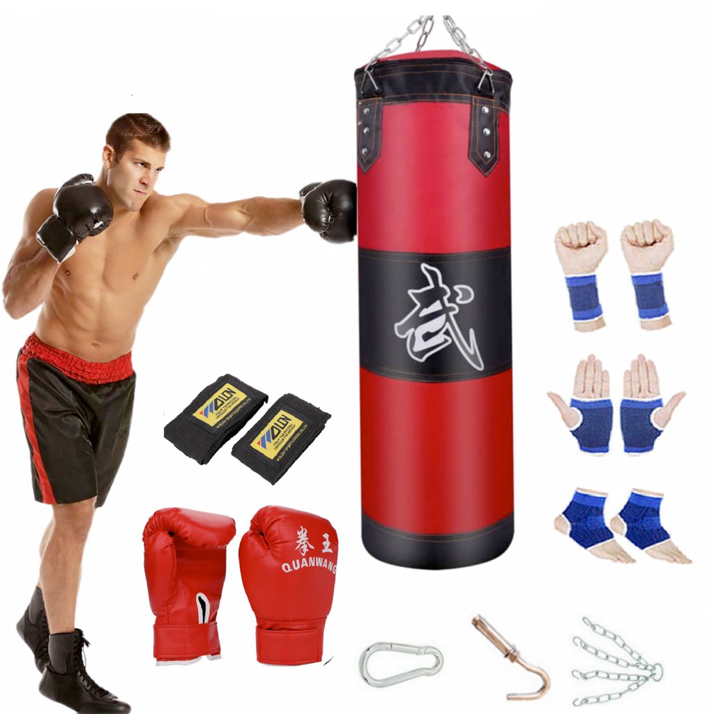 Yellow Pandora boxing trainer fitness punching bag set for boxing and martial arts training, with gloves and stand.