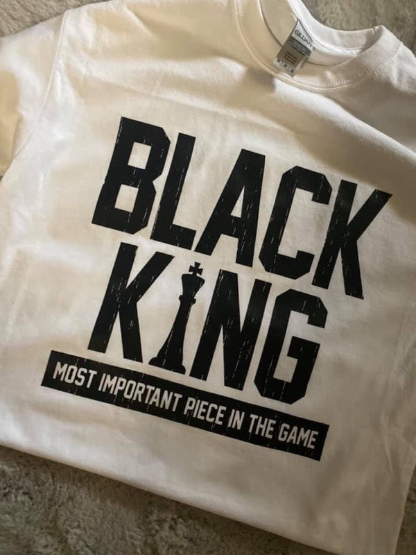 Black King T-shirt by Olive Dionysus featuring a classic fit with a bold king graphic on the front.