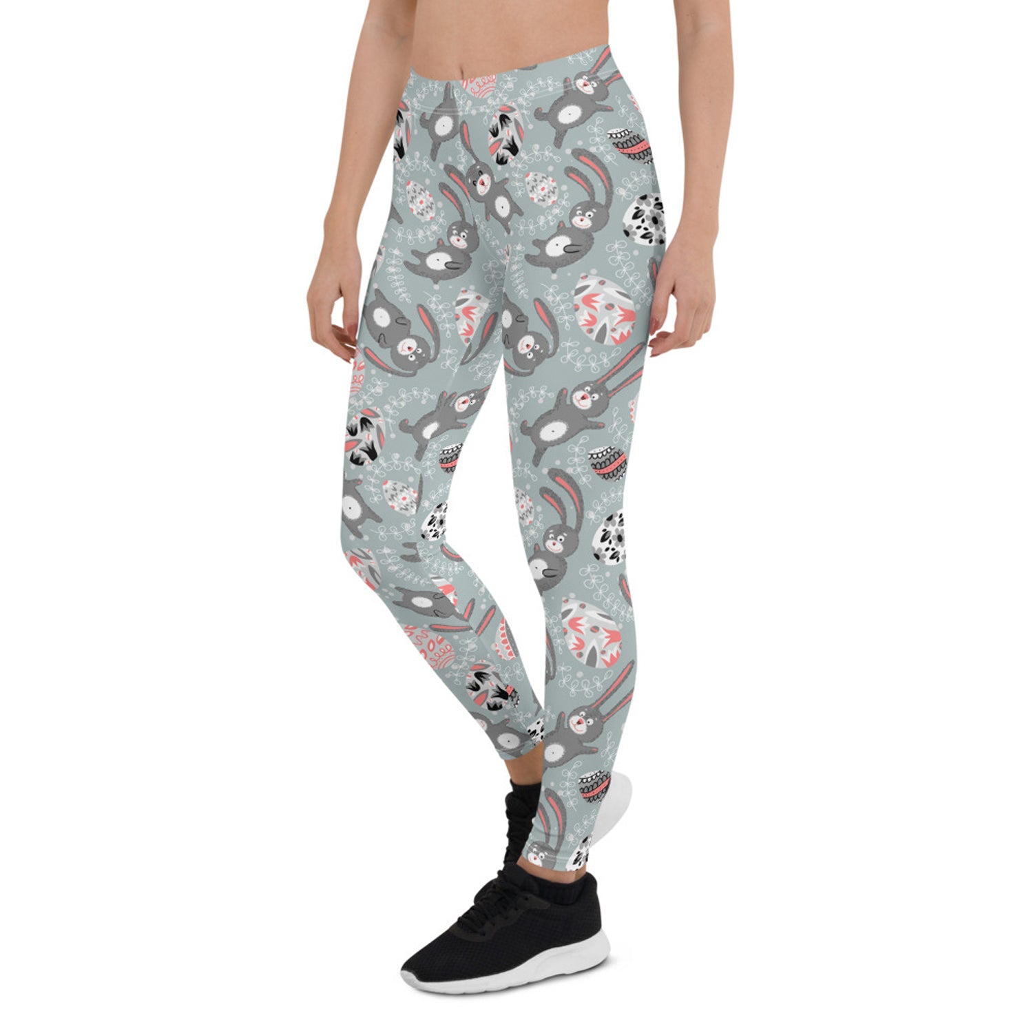 Maroon Sooty cute Easter Bunny leggings for women, vibrant activewear with bunny print, perfect for spring and casual wear