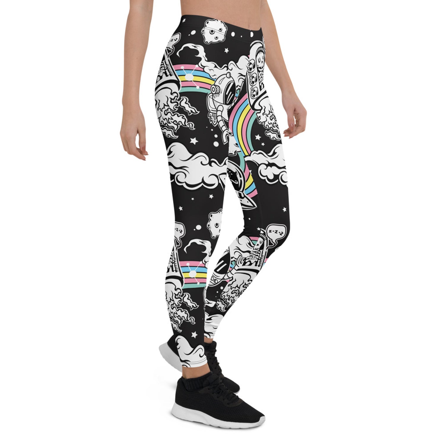 Maroon Sooty space-themed leggings for women with cosmic print, fitted stretchy leggings for casual and active wear.