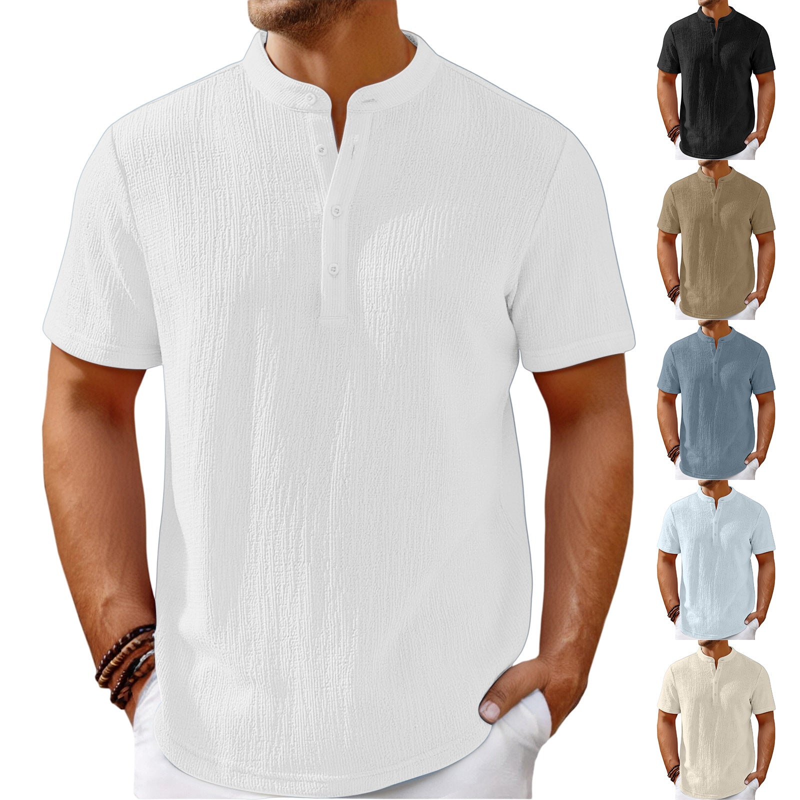 Striped cotton-linen Henley T-shirt from Carmine Juneberry Haute Edition 25, featuring a casual fit and contrasting stripe pattern.