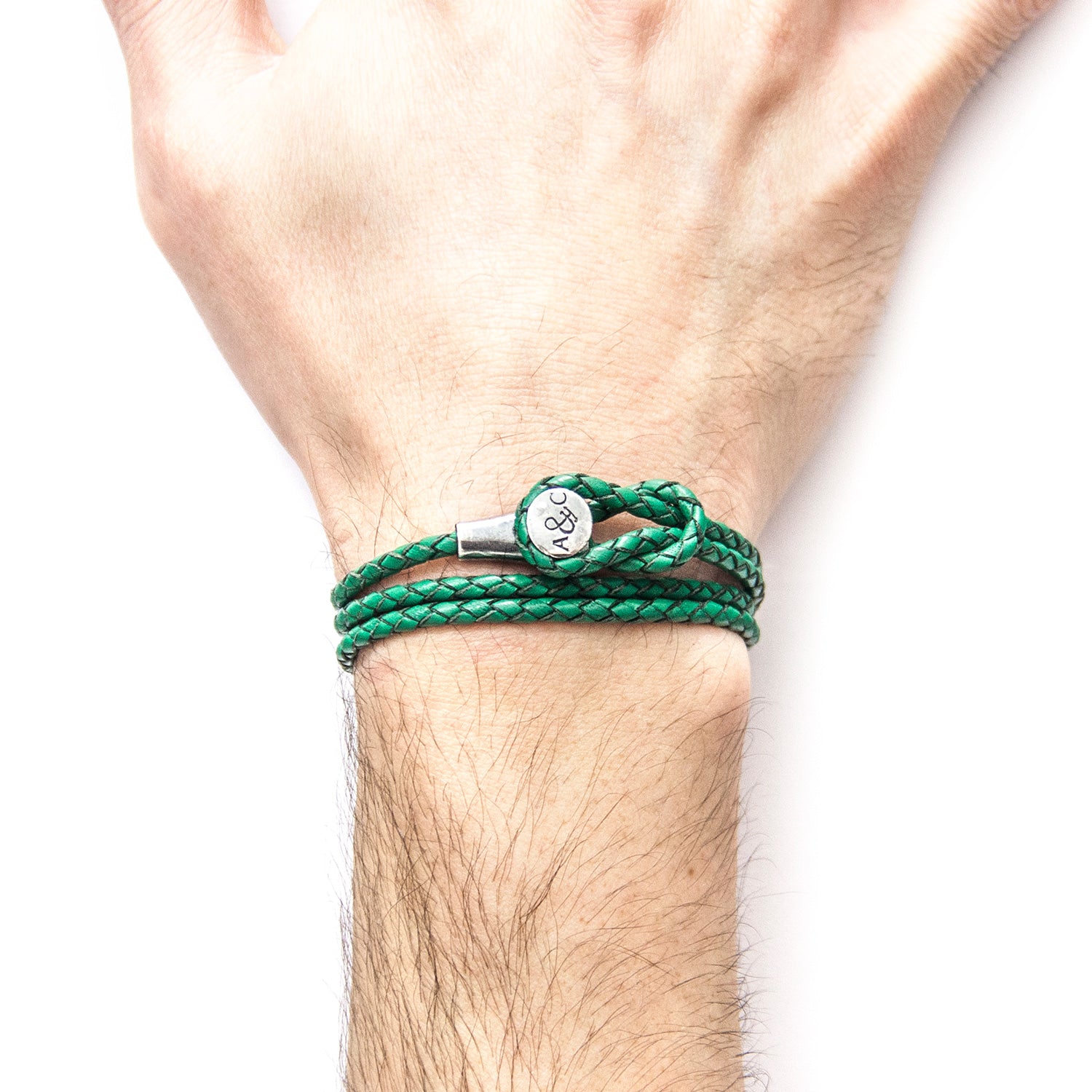 Fern green Dundee silver and leather bracelet by Magenta Sooty, featuring silver accents and a leather band with detailed craftsmanship.
