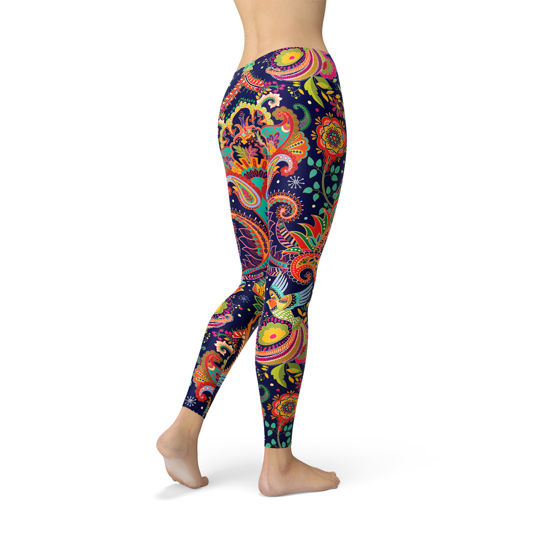 Womens blue paisley leggings by Maroon Sooty featuring ornamental patterns and comfortable stretch fabric.