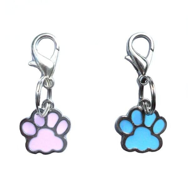 Salmon Oscar Paw Cat Dog Collar Charm attached to a pet collar, showcasing a cute and decorative accessory for pets&