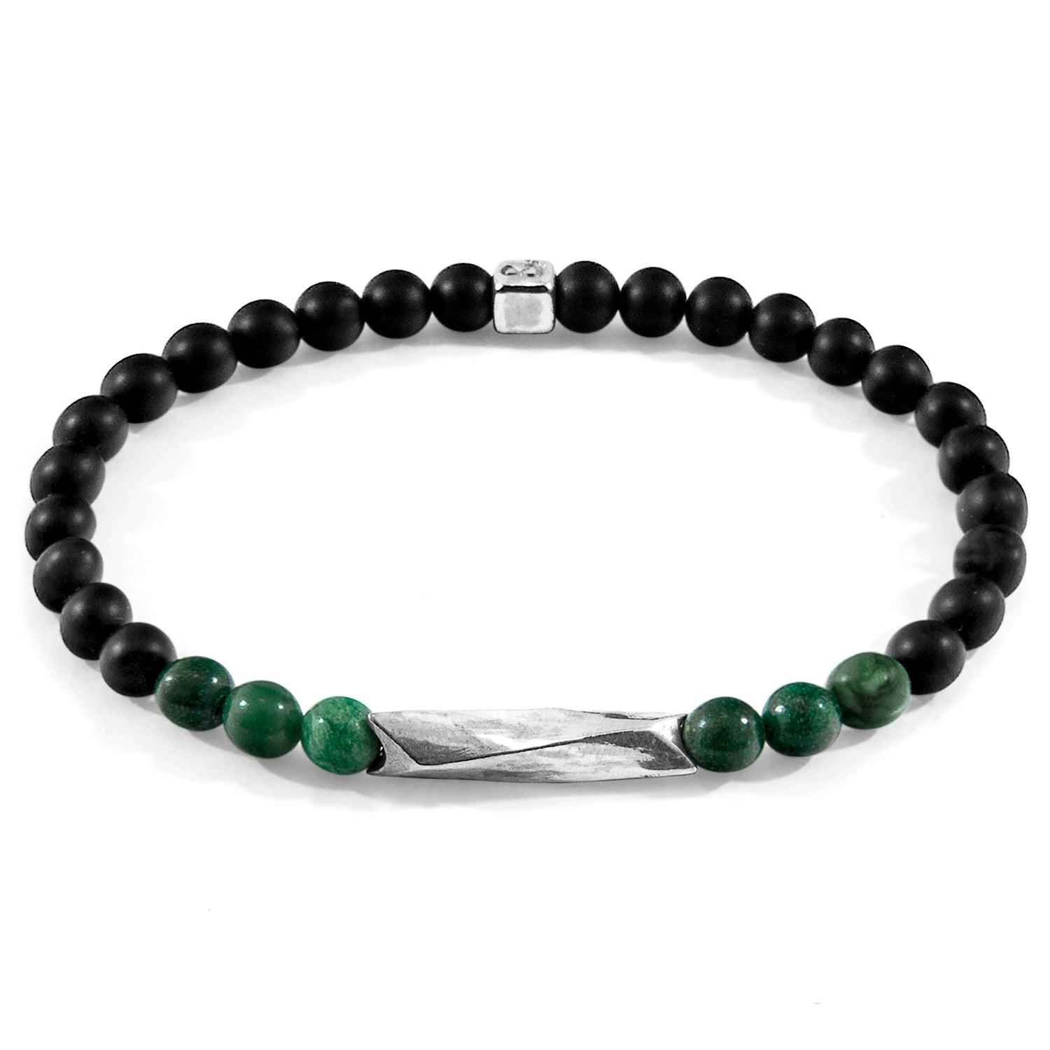 Green jade and silver bracelet featuring stone accents from Magenta Sooty, showcasing a stylish and elegant jewelry piece.