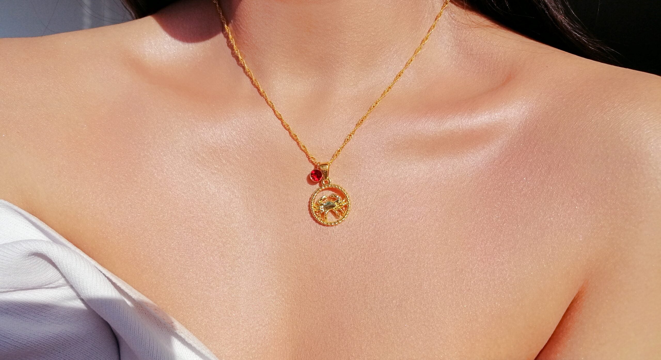Ultramarine Birch 18K zodiac sign and birthstone necklace featuring a gold pendant with zodiac symbol and colorful birthstone.