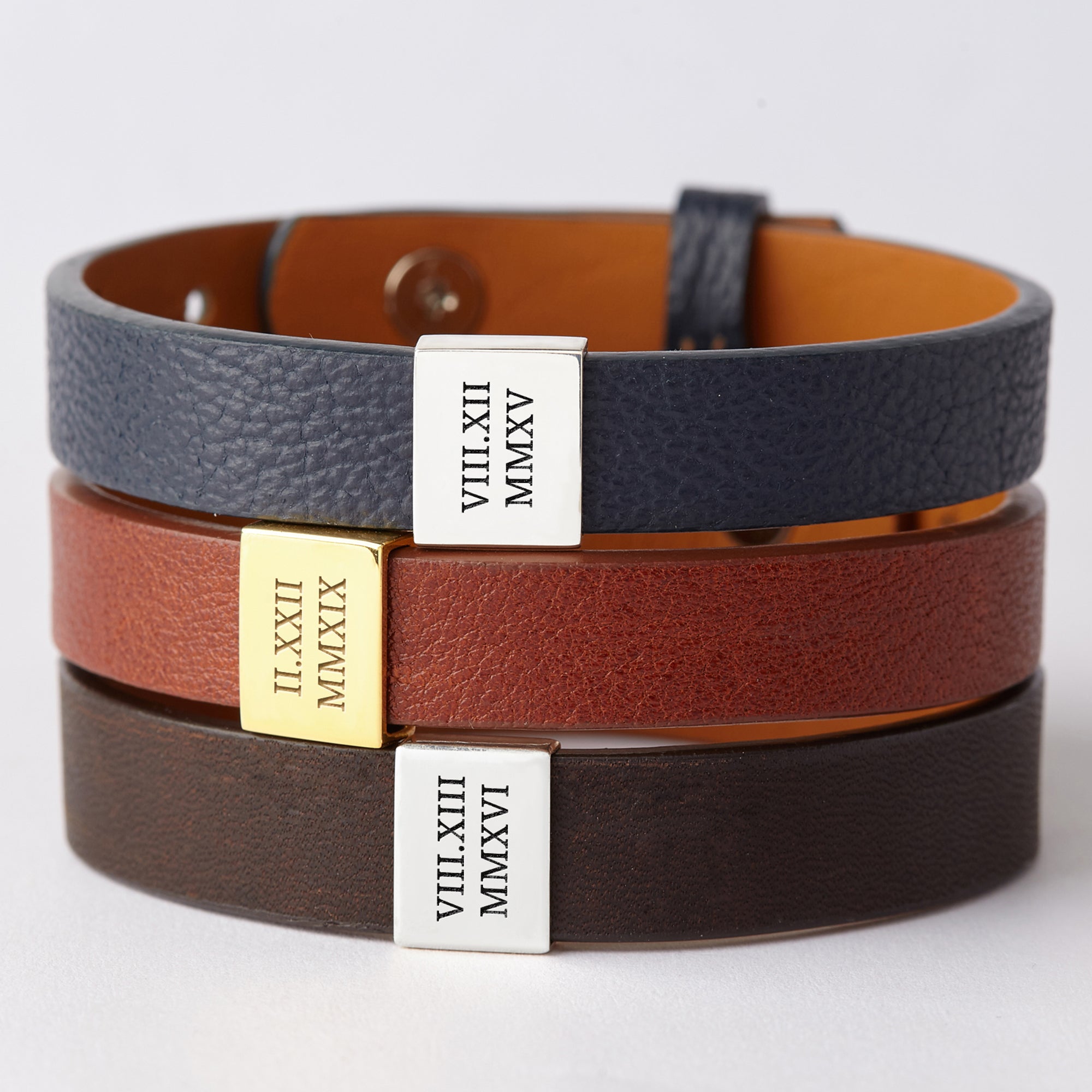 Leather bracelet with Roman numerals by Green Millie, featuring custom design, perfect for Valentine&