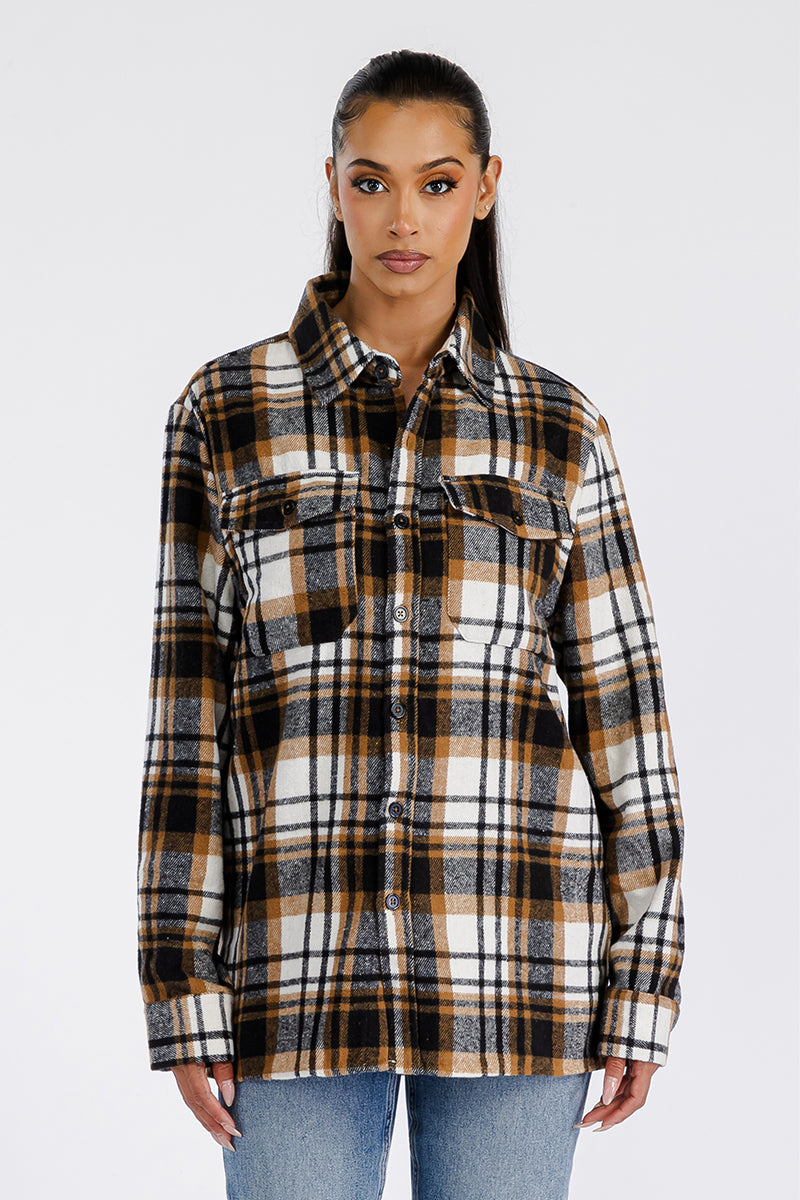 Lime Milo Boyfriend oversized soft flannel shacket in a cozy plaid pattern, casual jacket for layering and comfort.
