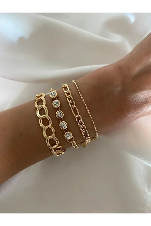 Four-piece layered white stone bracelet set by Ochre Juniper featuring adjustable elegant jewelry with natural stones.