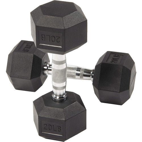 Teal Simba Rubber Encased Hex Dumbbell DB20S for strength training, with black rubber coating and metal handle