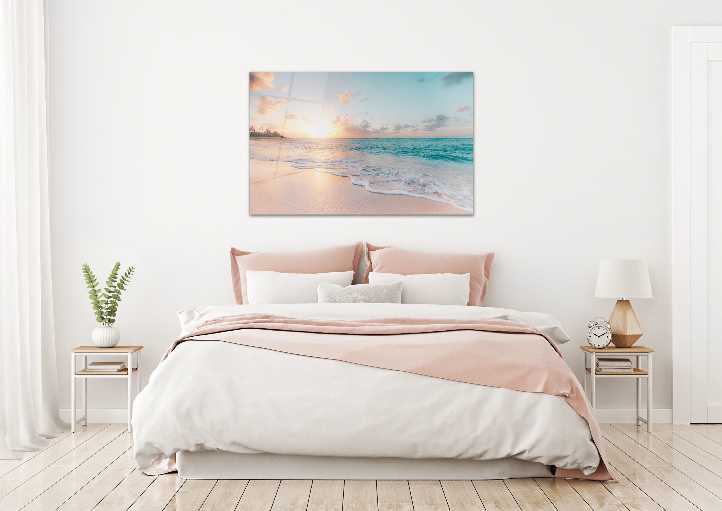 Glass wall art featuring ocean waves design, 18x28 inches, ideal for home decor by White Felix