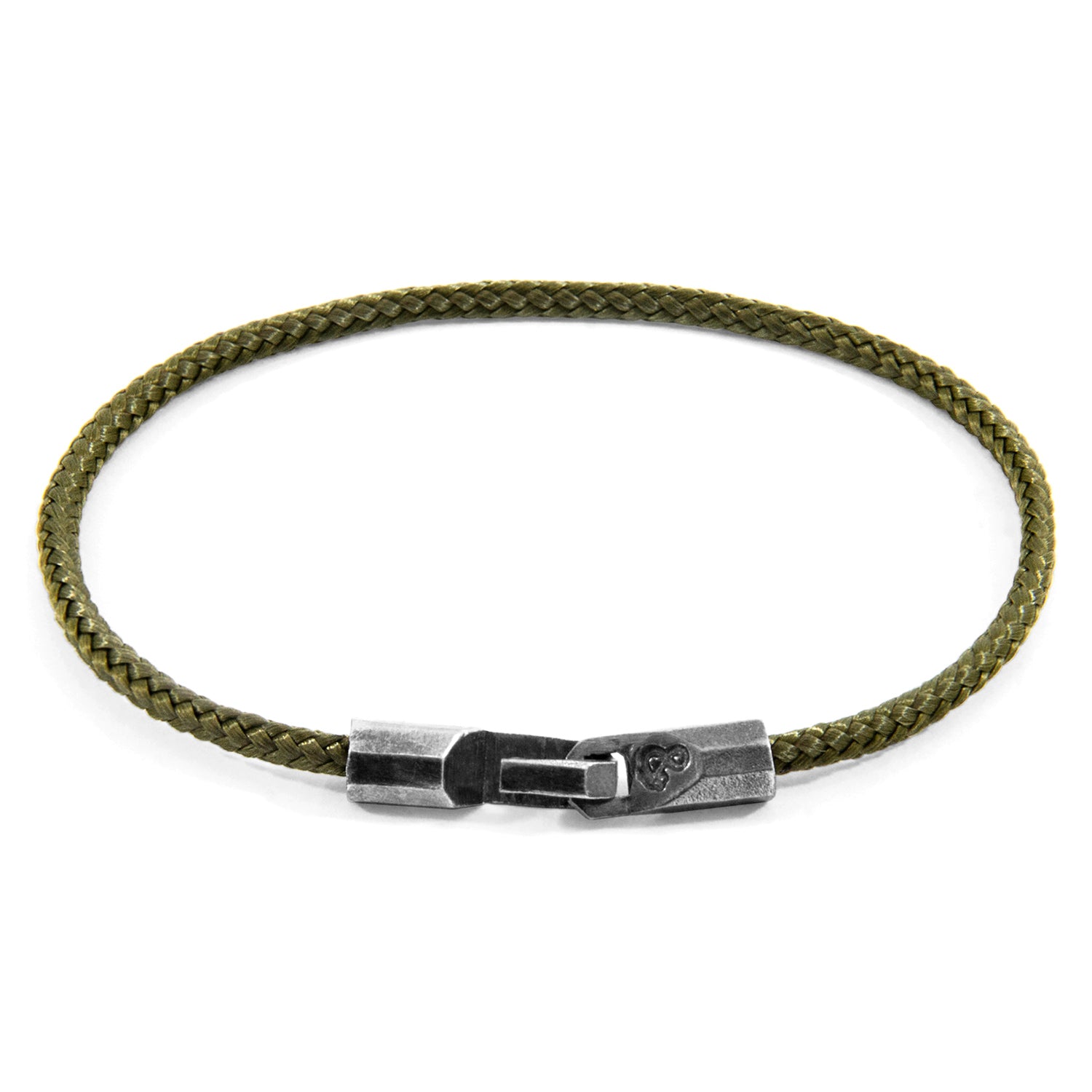 Khaki green Talbot silver and rope bracelet by Magenta Sooty, featuring a woven design with silver accents and rope detailing.