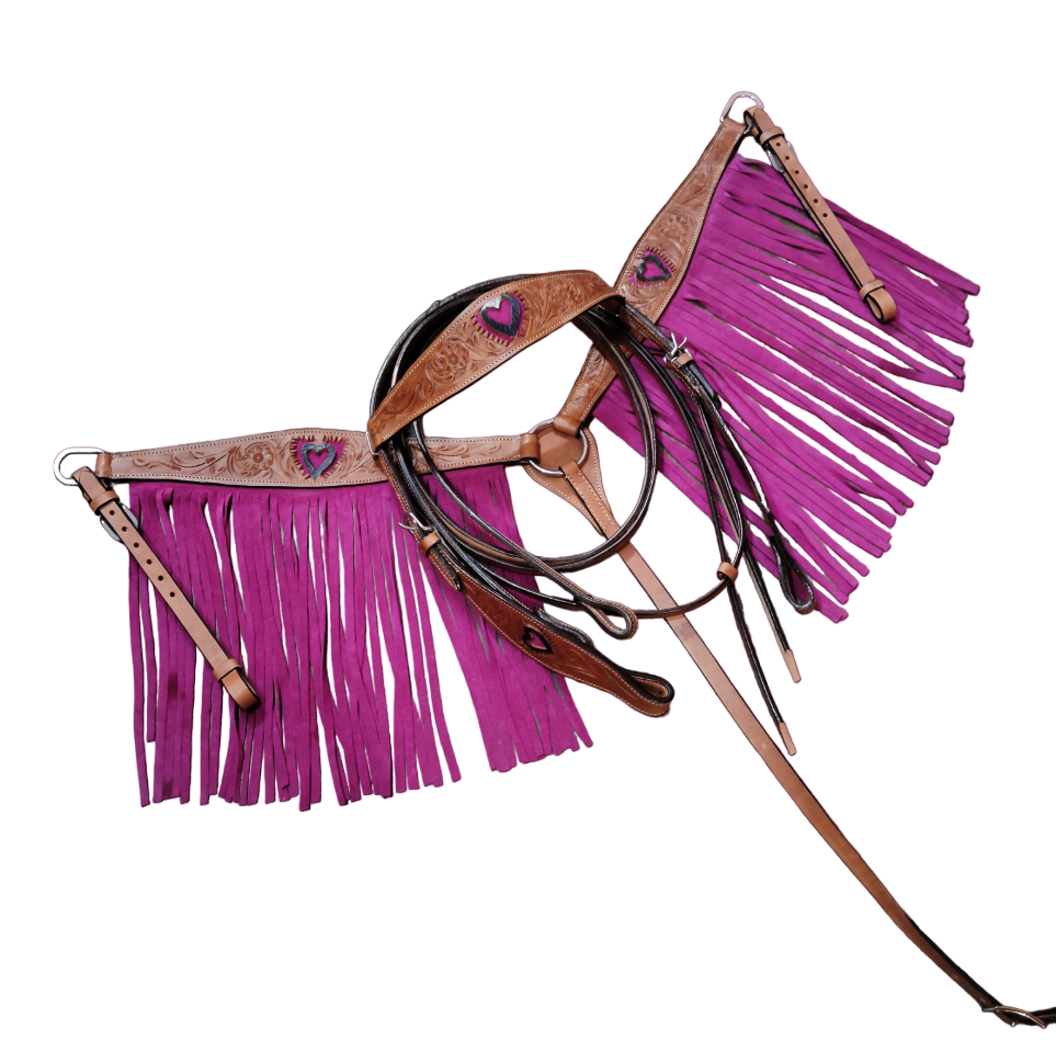 Western natural leather headstall and breast collar set by Mauve Aura, full size, featuring detailed craftsmanship and durable leather.