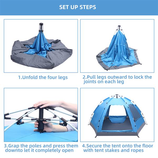 Teal Simba automatic family tent, waterproof pop-up tent ideal for camping and hiking, set up outdoors in a natural environment.