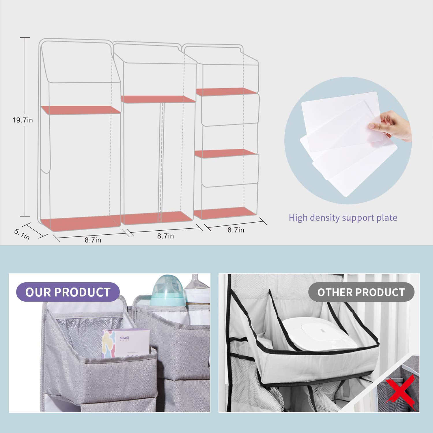 Maroon Chronos baby diaper caddy with dividers for organizing baby essentials in a nursery or diaper changing station