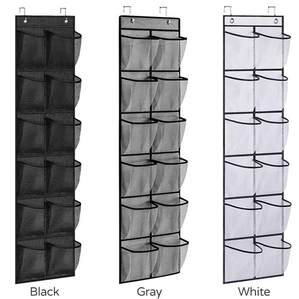 Turquoise Pandion over door shoe organizer with 12 pockets for closet storage, hanging shoe rack for easy organization.