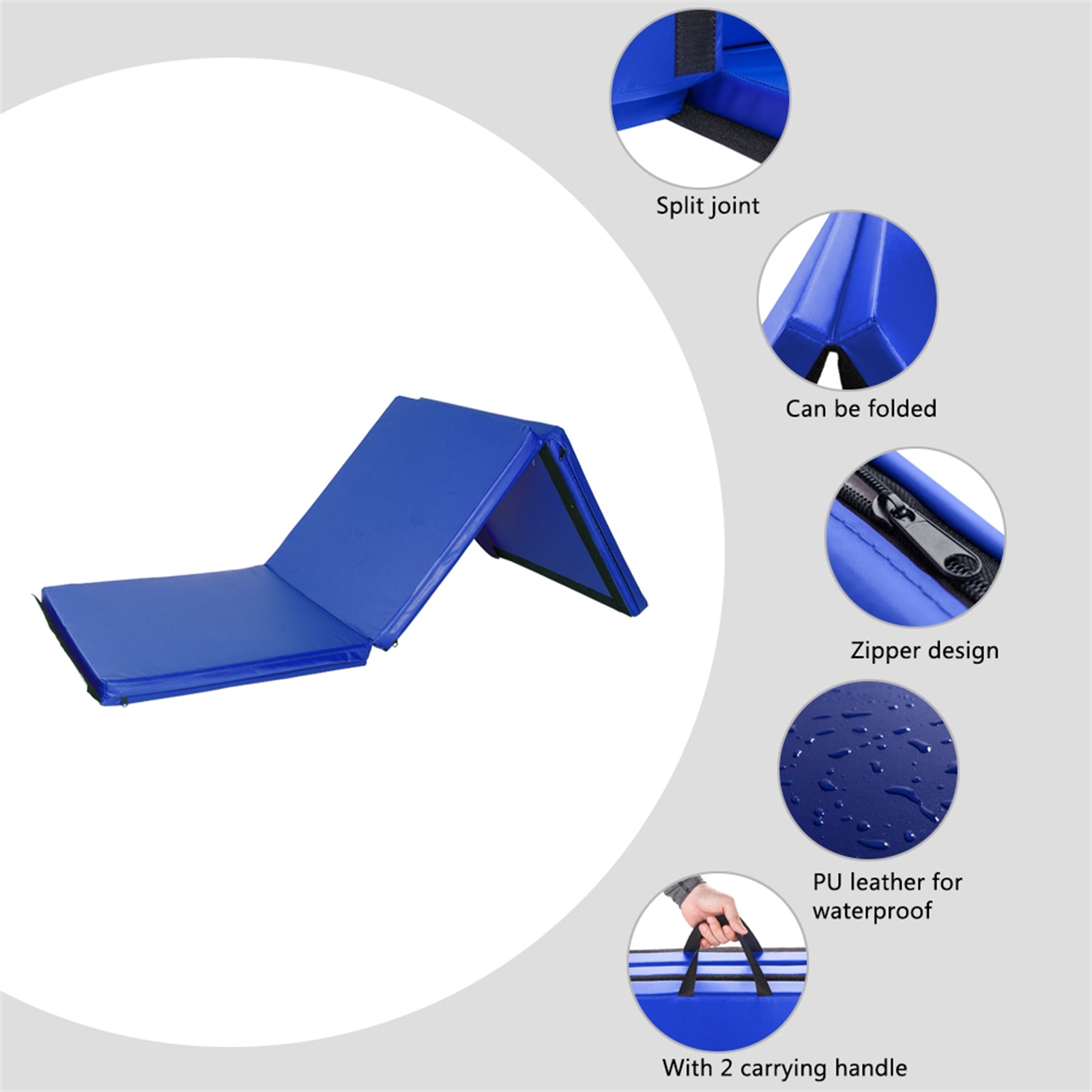 Lilac Milo 55x24x1.2-inch tri-fold gymnastics yoga mat with hand buckle, padded exercise mat for fitness and outdoor sports activities.