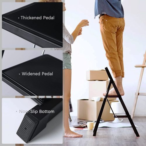 Teal Simba 2-4 step steel folding ladder with anti-slip pedals, sturdy home and garden step stool for safe height access.