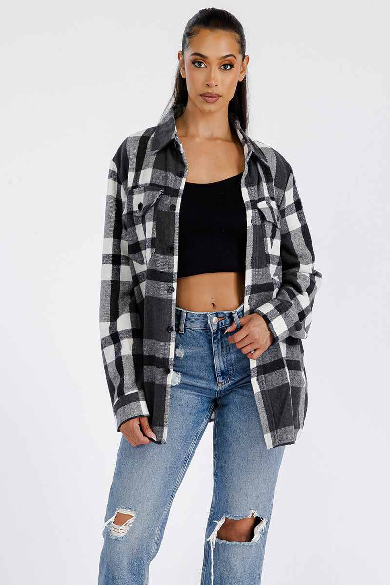 Lime Milo Boyfriend oversized soft flannel shacket jacket in plaid pattern, casual and cozy for layered autumn style.