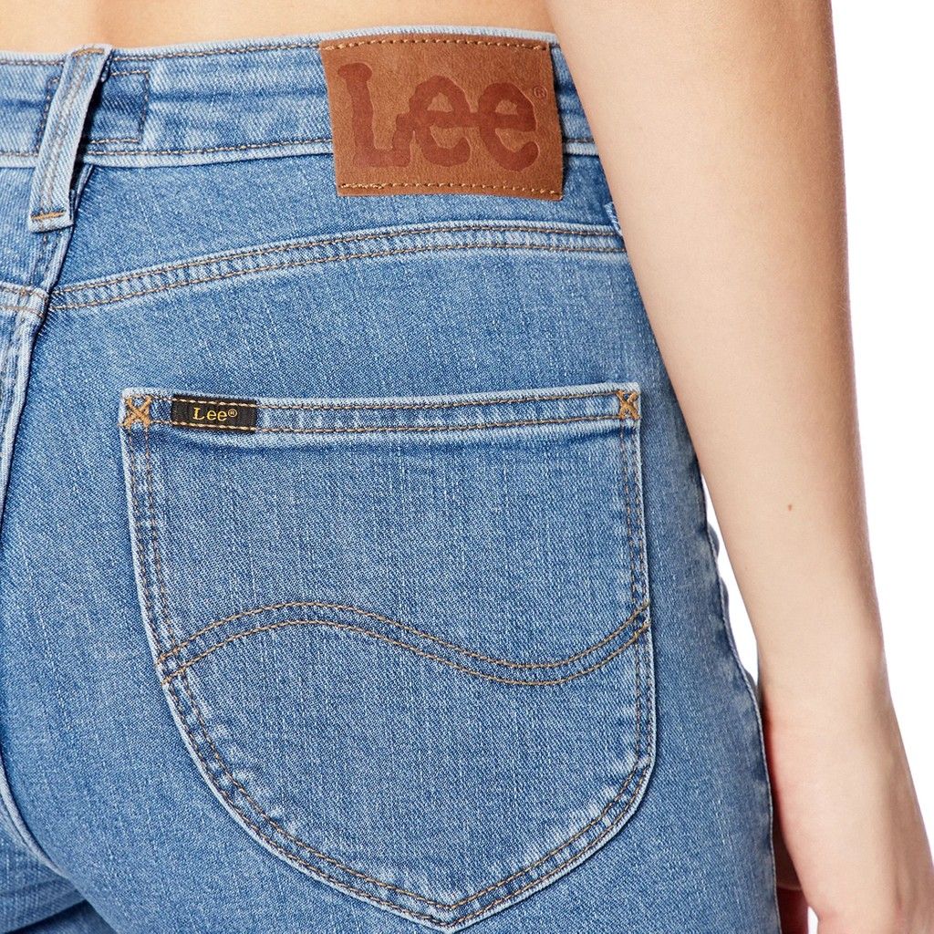 Raspberry Eos Lee Jeans in classic blue denim, slim fit style with visible stitching and five-pocket design.