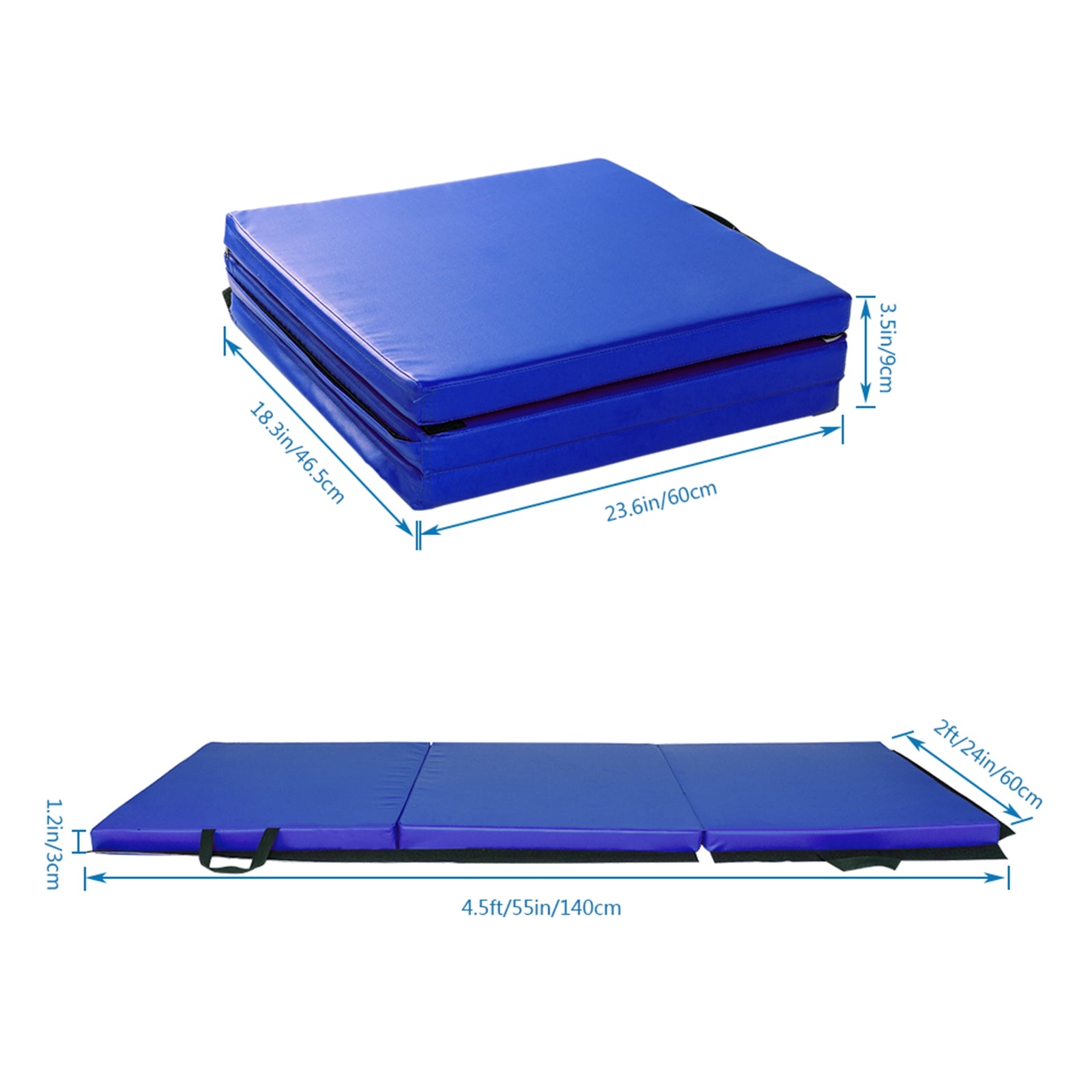 Lilac Milo 55"x24"x1.2" tri-fold gymnastics yoga mat with hand buckle, portable exercise and fitness workout mat.