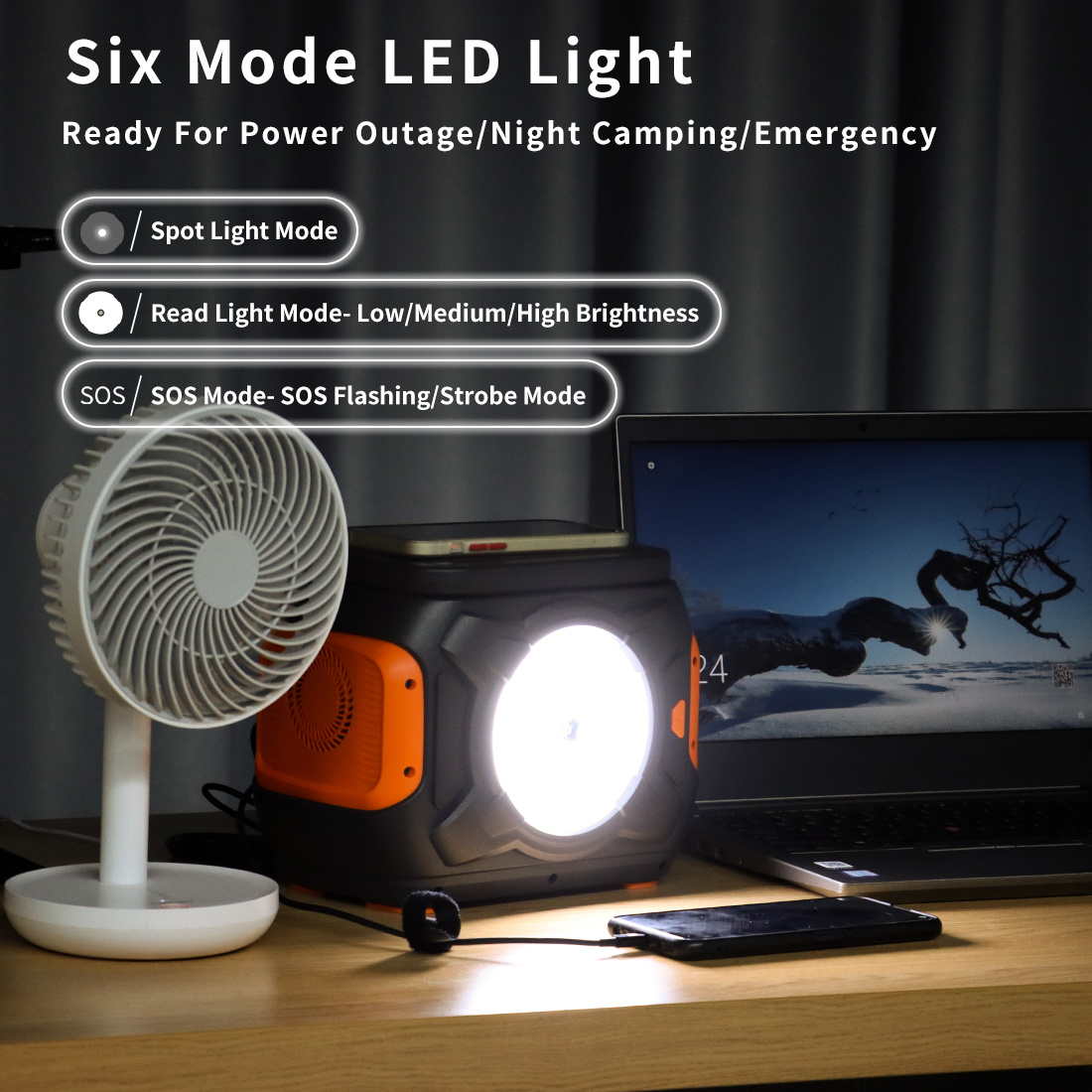 Lilac Milo 320W portable emergency power supply with wireless charger, compact tech accessory with multiple ports and LED indicators.