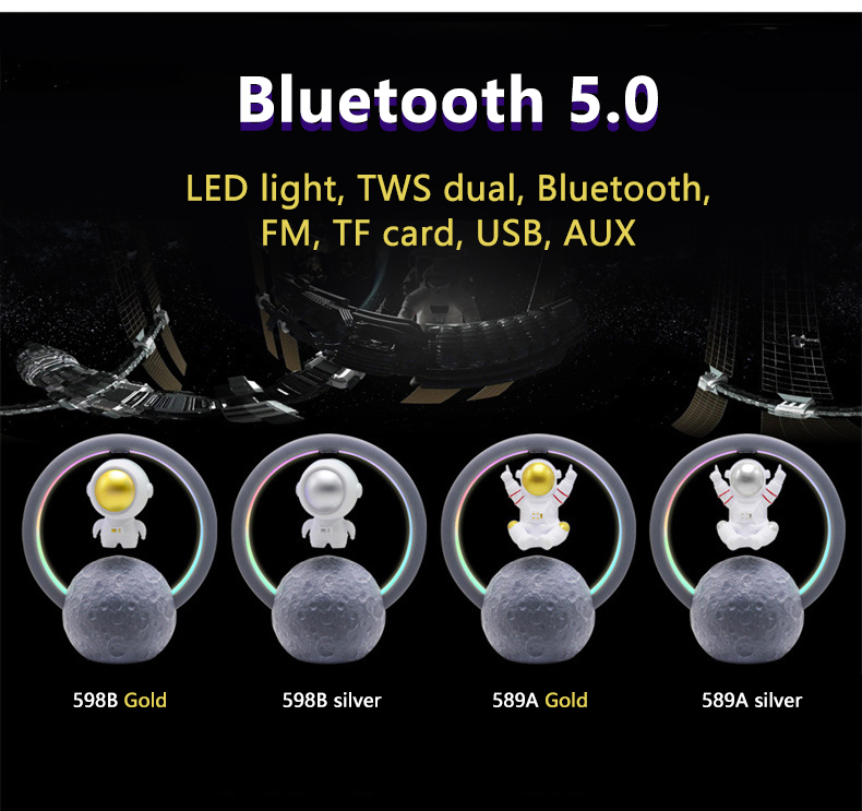 Lilac Milo magnetic levitation astronaut Bluetooth wireless speaker with sleek tech accessories design, floating above its base.