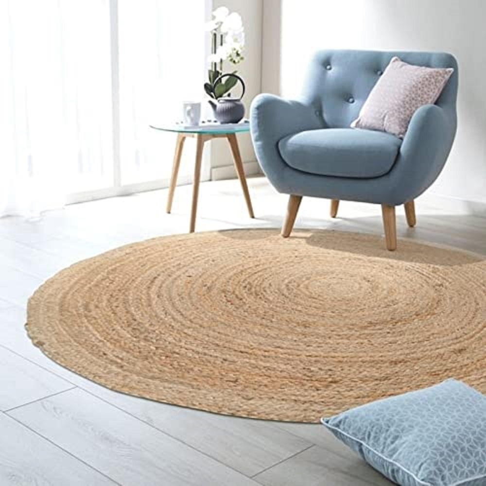 Round reversible farmhouse carpet by Sky Rose, 100 cm, suitable for living rooms, bedrooms, and home decor.
