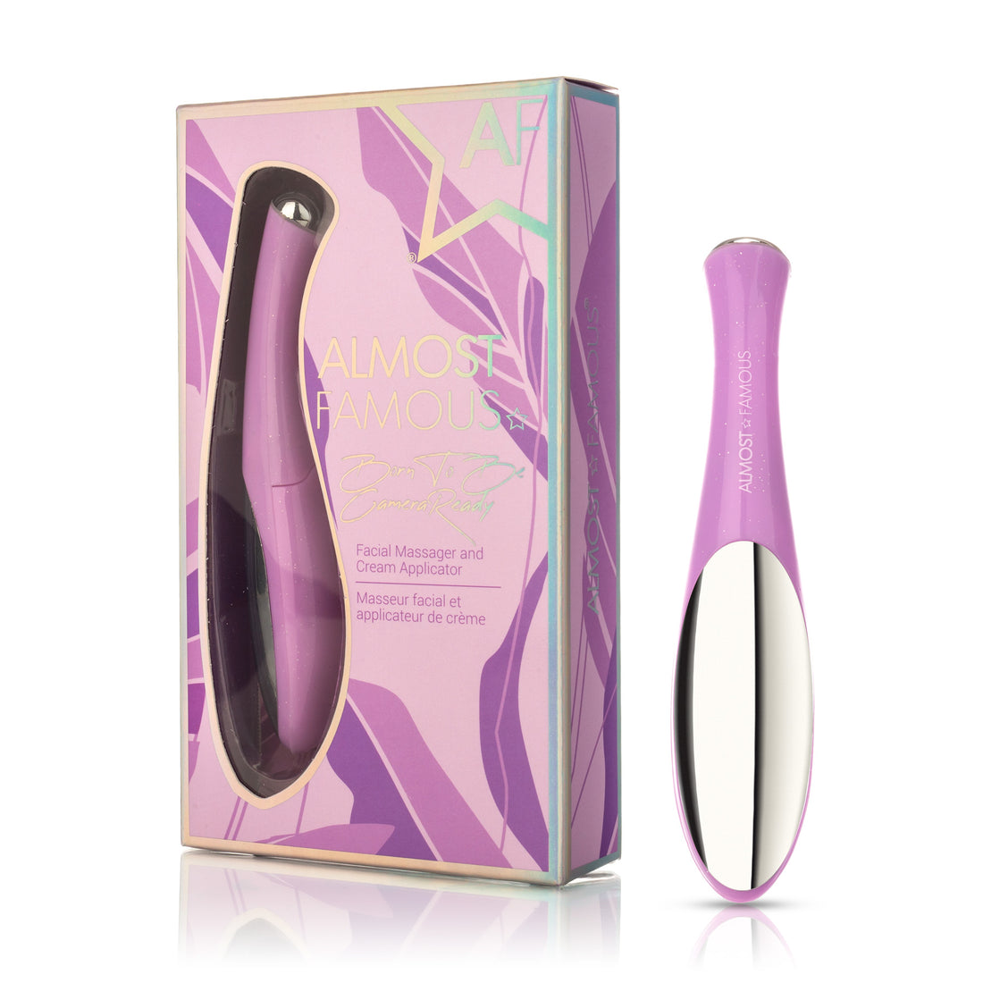 Sky Blue Thrace Almost Famous Eye Massage device for anti-aging, shown in use with a sleek, compact design for facial beauty care.