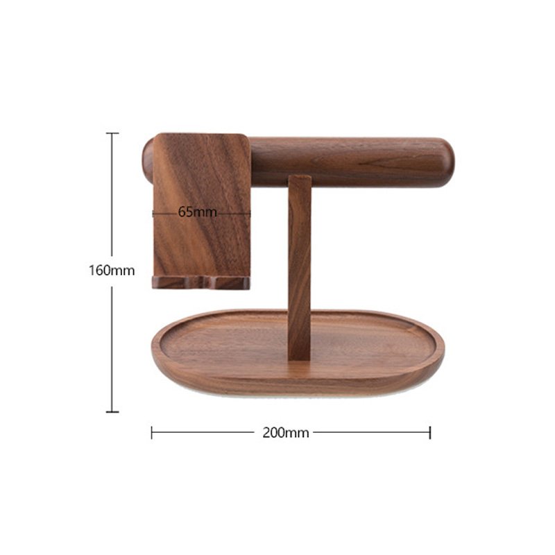 Fuchsia Molly wood organizer with compartments for phone, watch, and jewelry, featuring a sleek, natural wooden design.