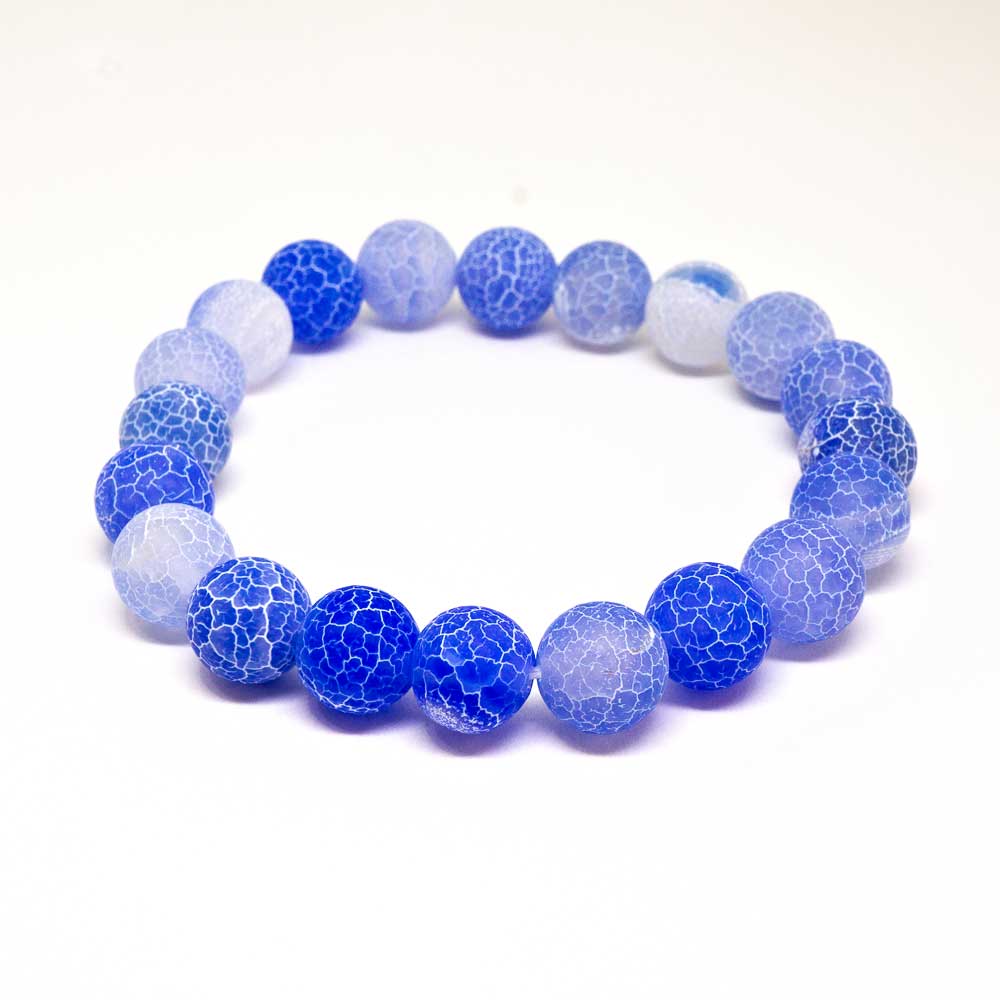 Blue Winterberry agate stone beaded bracelet featuring polished round beads in natural earth tones, stylish jewelry accessory.