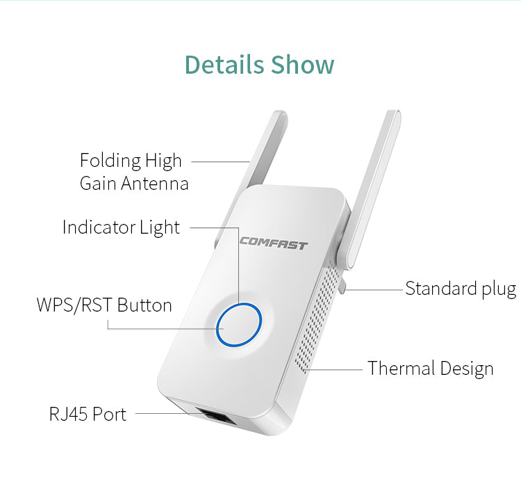 Teal Simba 1200Mbps WiFi extender with adjustable antenna, router booster, and repeater for improved wireless signal coverage.