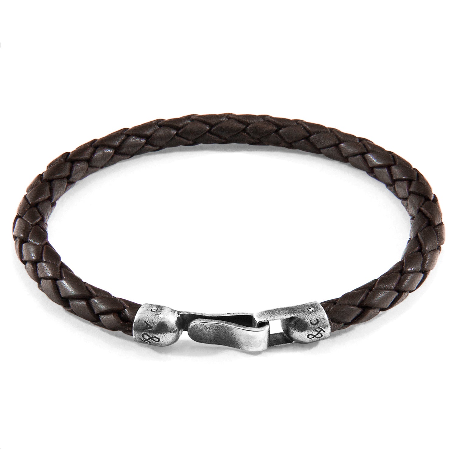 Cacao Brown Skye Silver and Braided Leather Bracelet by Magenta Sooty featuring silver accents and woven leather strands.