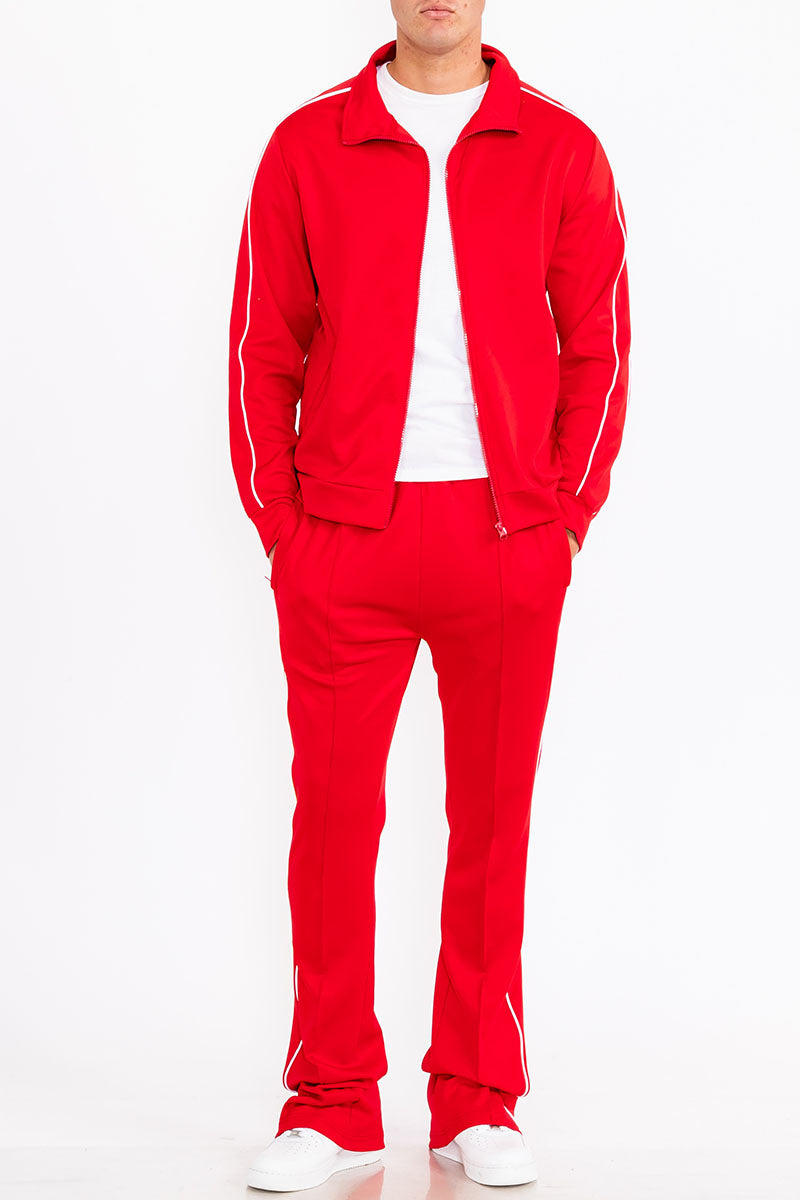 Lime Milo flare stacked track suit matching jacket and pants activewear set, with sporty design and comfortable fit.