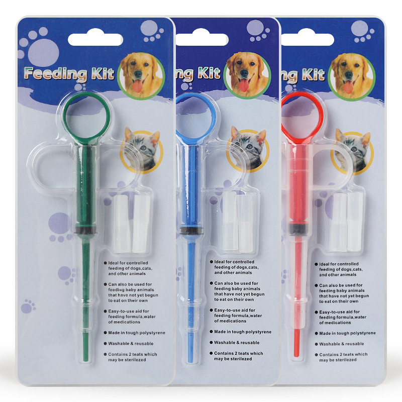Lilac Milo pet medicine syringe and pill gun dispenser for administering tablets to pets, shown in the image.