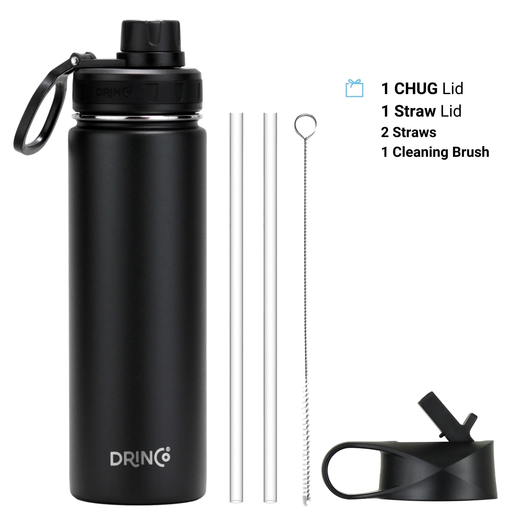 Black DRINCO® 22oz stainless steel sport water bottle by Orchid Lavender, with a sleek, durable design for active hydration.