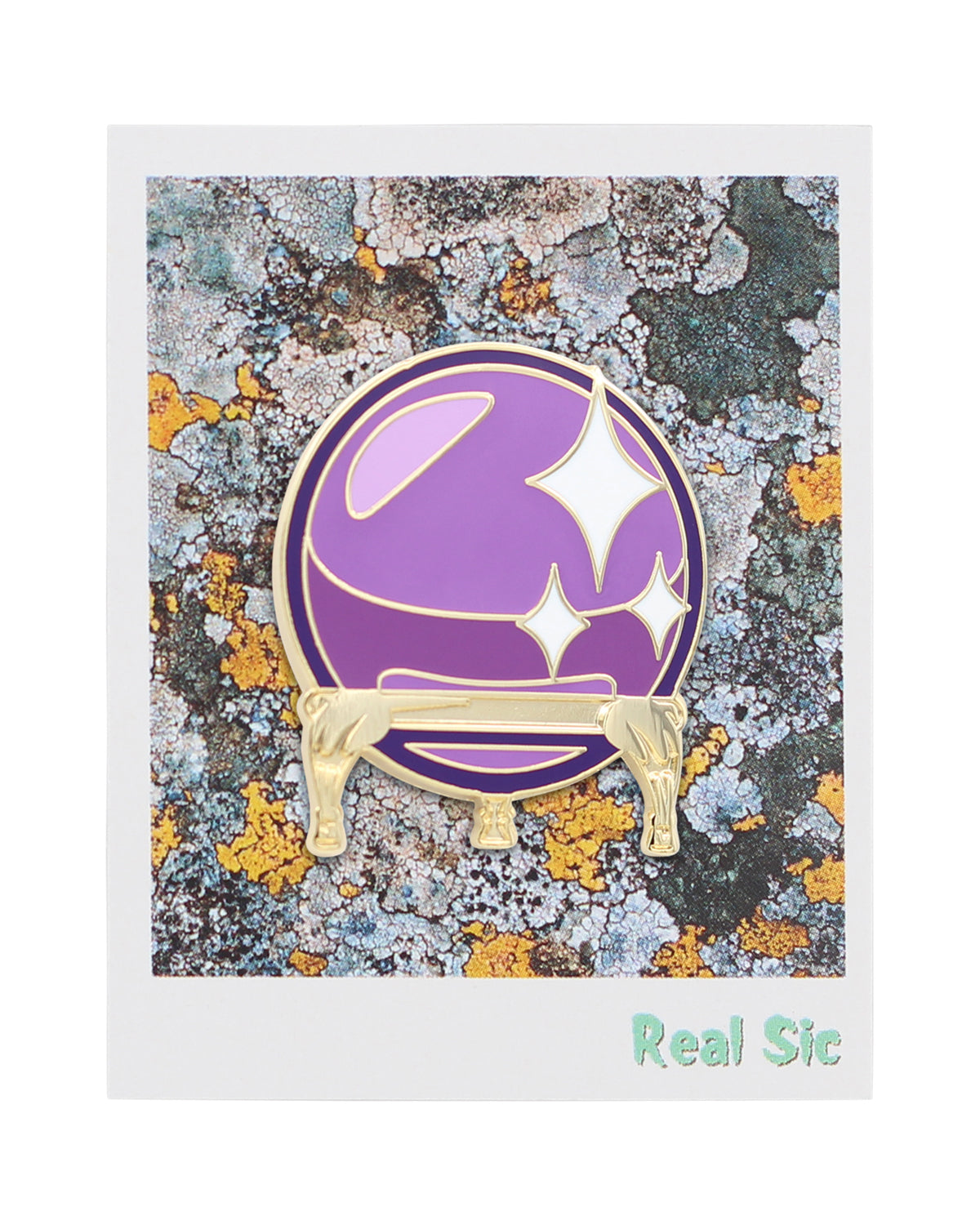 Fuchsia Thrace crystal ball enamel pin featuring occult and kawaii design, perfect for accessories and pin collections.