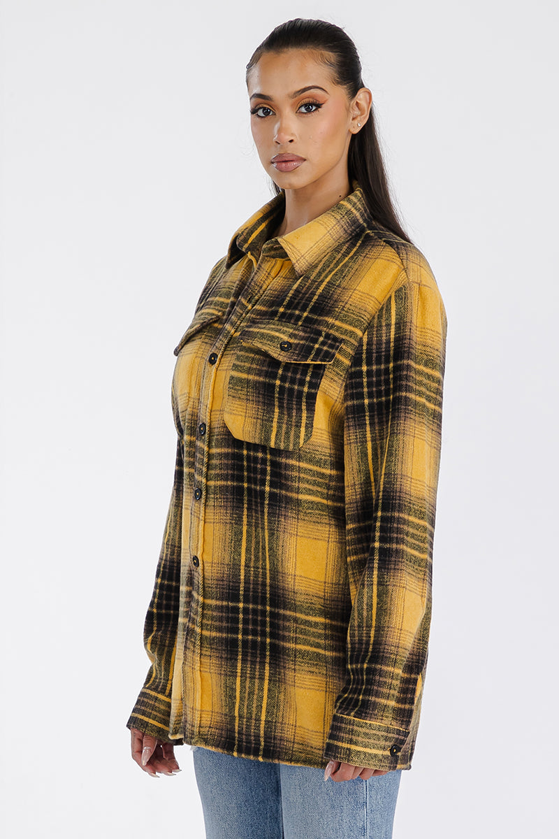 Lime Milo Boyfriend oversized soft flannel shacket in a relaxed fit, featuring a button-up front and plaid pattern.