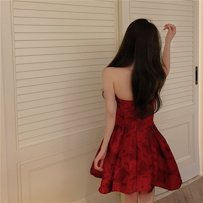 French Style Vintage Printed Sexy Dress by Mauve Ananke, perfect for Christmas, featuring elegant floral patterns and a flattering silhouette.