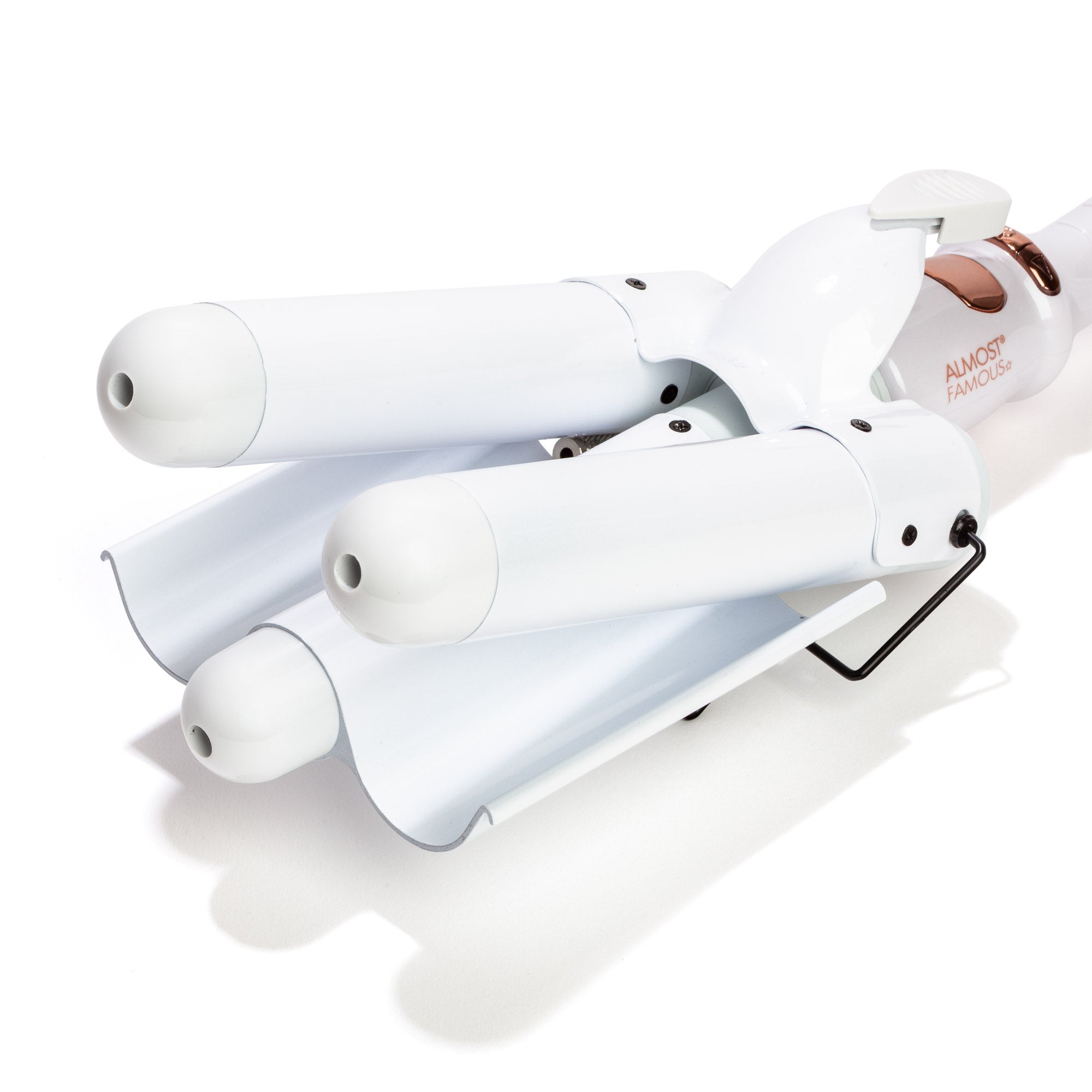Sky Blue Thrace Wave Away triple barrel curler with tourmaline ceramic barrels for creating smooth, wavy hair styles.