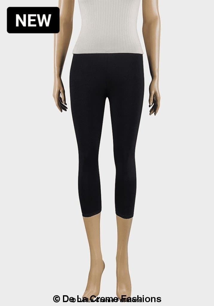 Black lace cuff 3/4 length leggings by De La Creme, stylish women&
