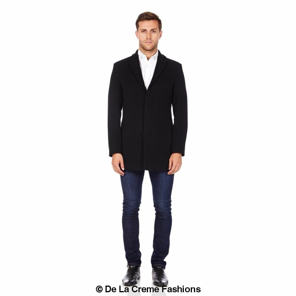 Rose Eleusis De La Creme MAN wool blend covert winter coat displayed on a hanger, showcasing the stylish men&