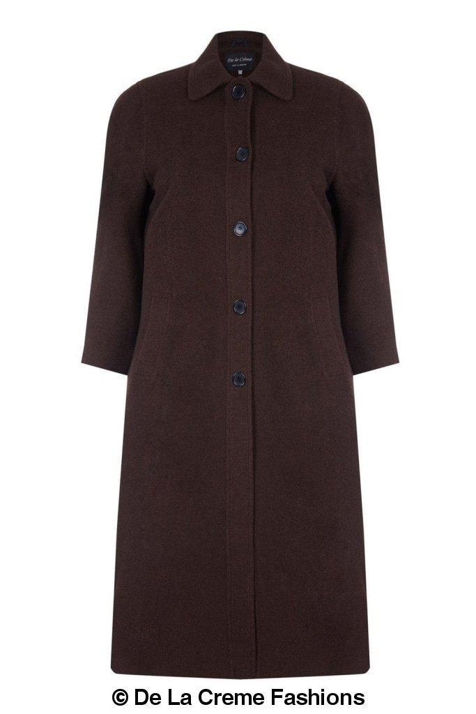 Rose Eleusis Curve wool and cashmere blend plus size long coat, with tailored fit and classic design, shown on a model.