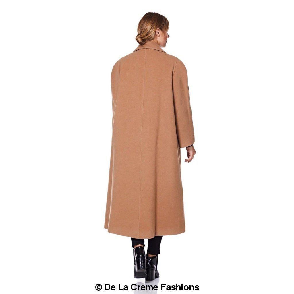 Rose Eleusis Curve wool and cashmere blend plus size long coat, featuring a tailored fit and classic design, shown on a model.