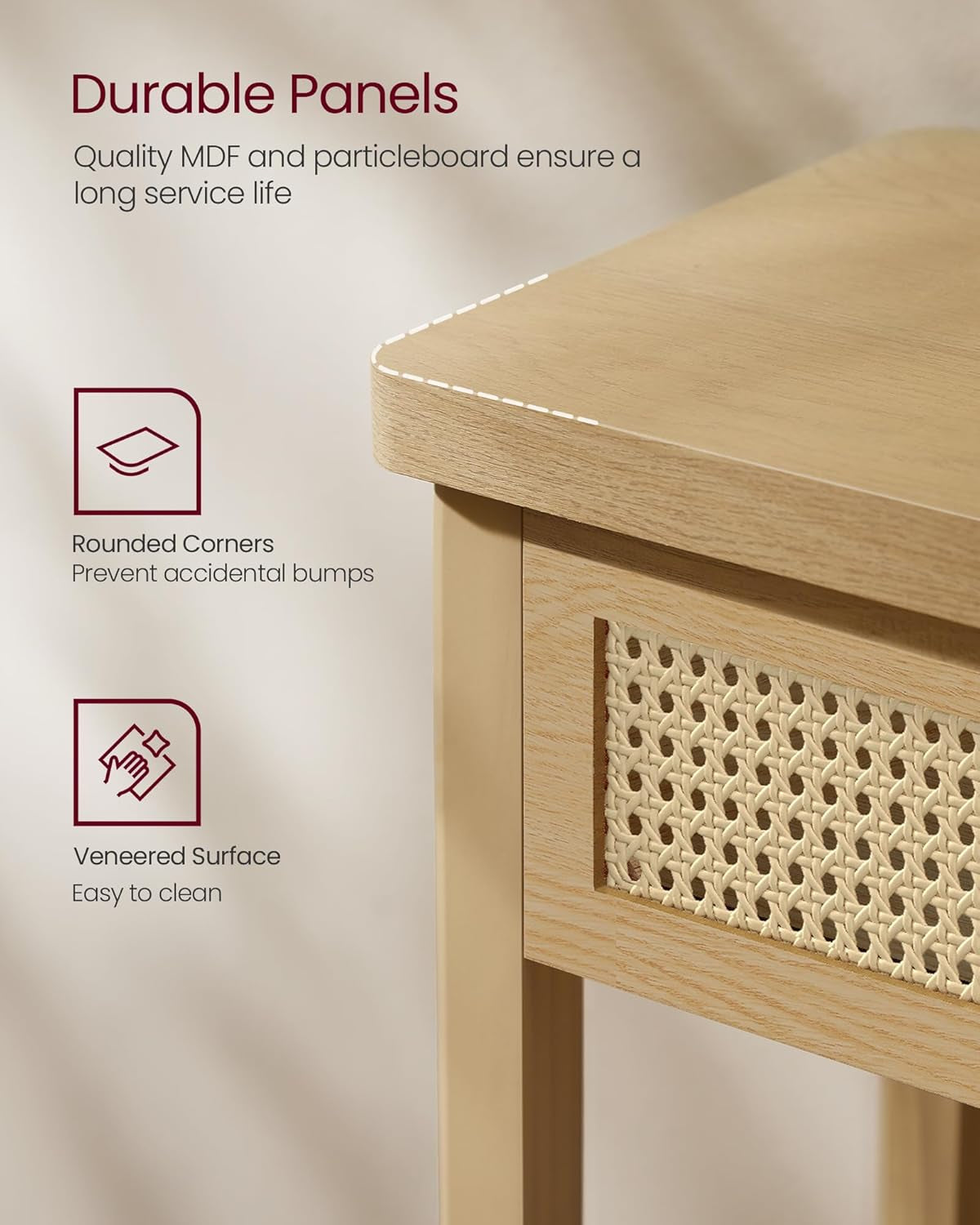 Oak Beige Generous Console Table Featuring Drawers