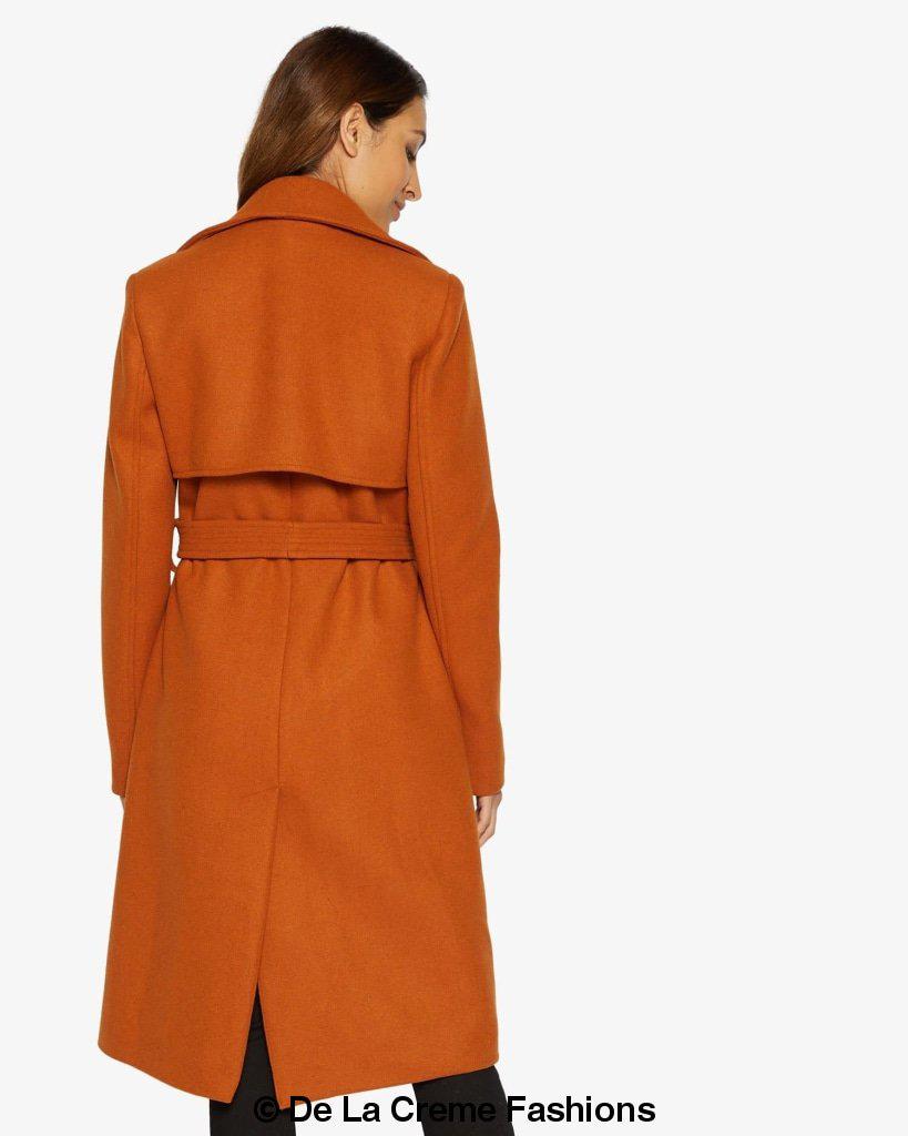 Rose Eleusis Dina lapel collar duster coat with belt, shown in a stylish long jacket with lapel collar and belt detail.
